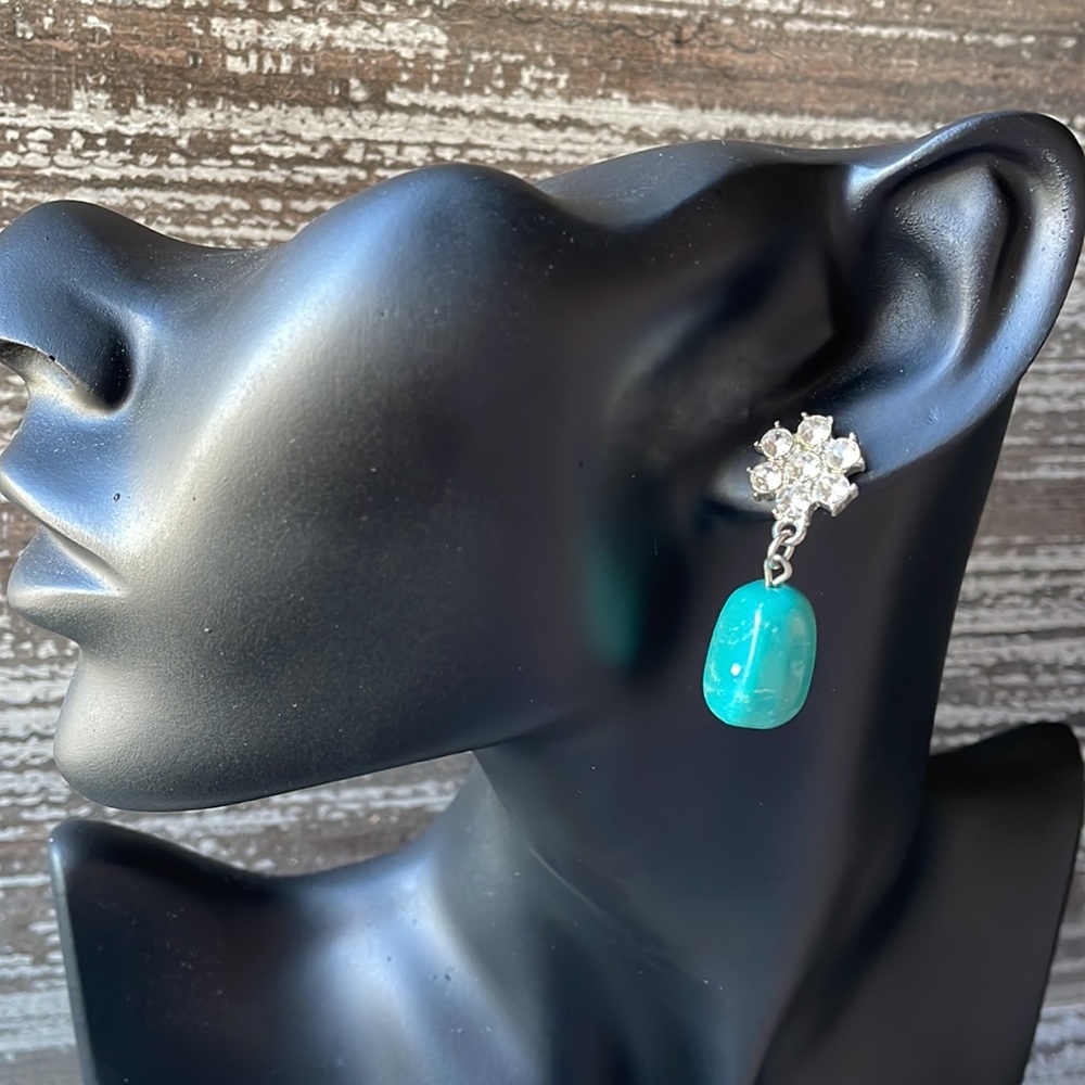 Faux Turquoise Rhinestone Dangle Earrings